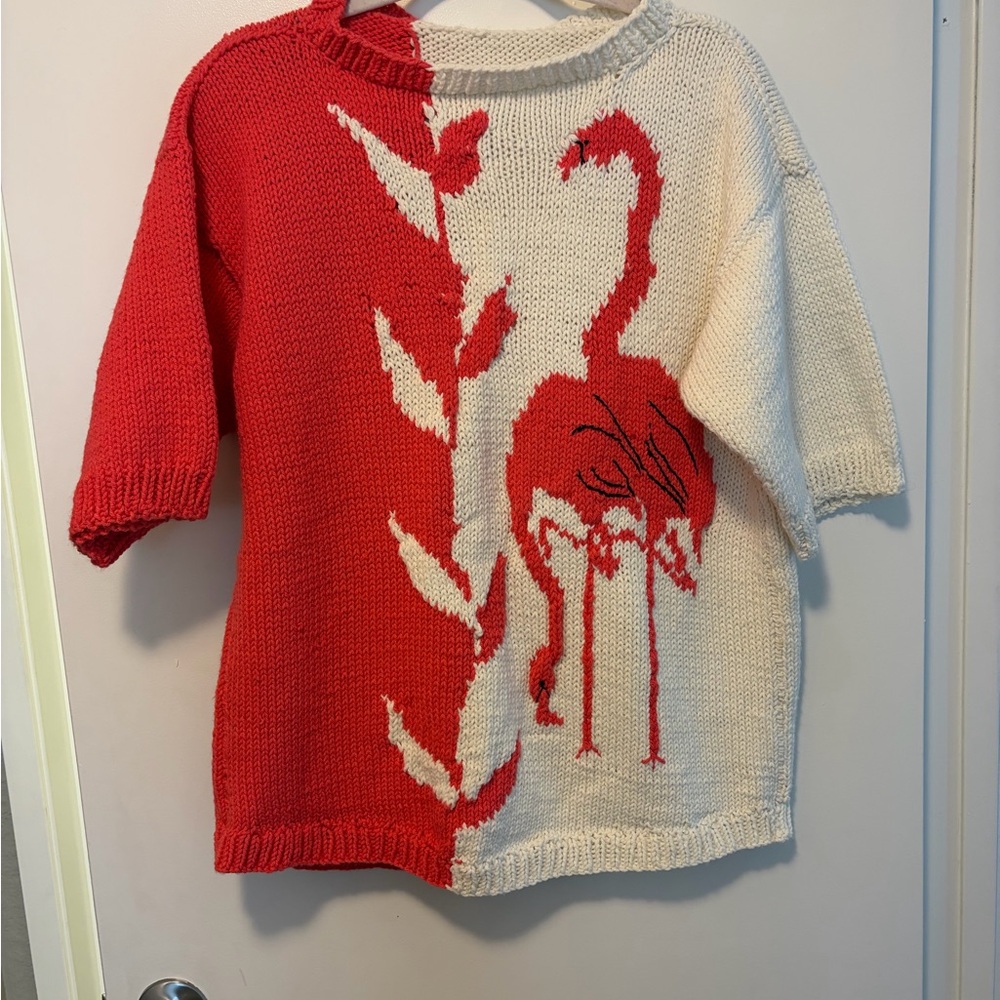 Cotton Vintage Flamingo Hand Knit Sweater